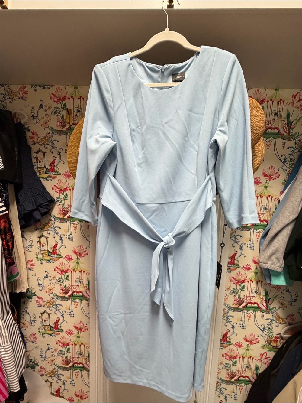 BNWT Adrianna Papell Elegant Light Blue Tie-Waist Sheath Dress - Picture 4 of 6